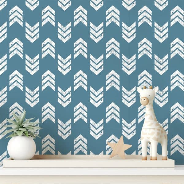 White Chevron Arrows On A Teal Background.