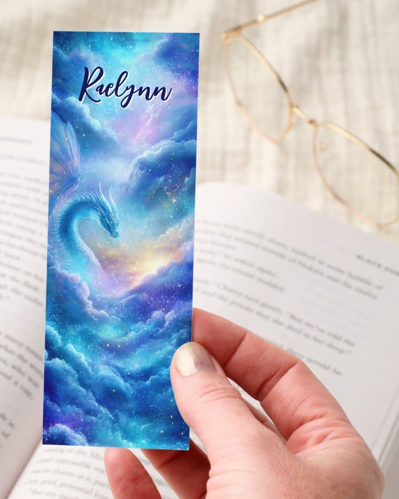Blue Dragon Galaxy Clouds Majestic Personalized Bookmarks