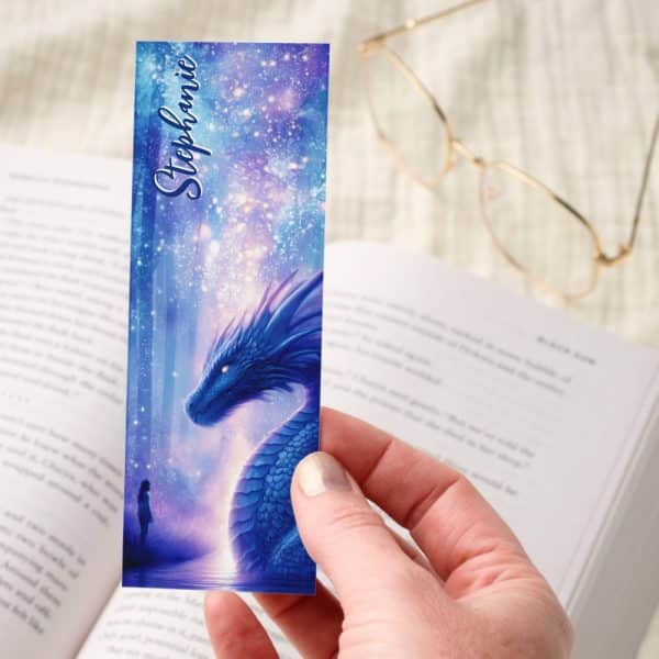 Blue Dragon Moonlit River Fantasy Personalized Bookmarks