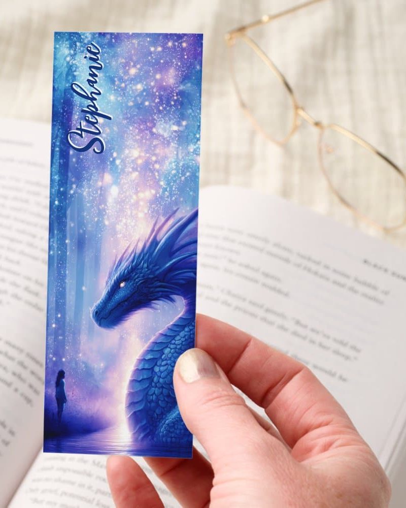 Blue Dragon Moonlit River Fantasy Personalized Bookmarks