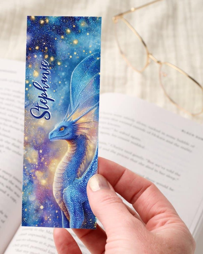 Blue Dragon Starry Night Celestial Personalized Bookmarks