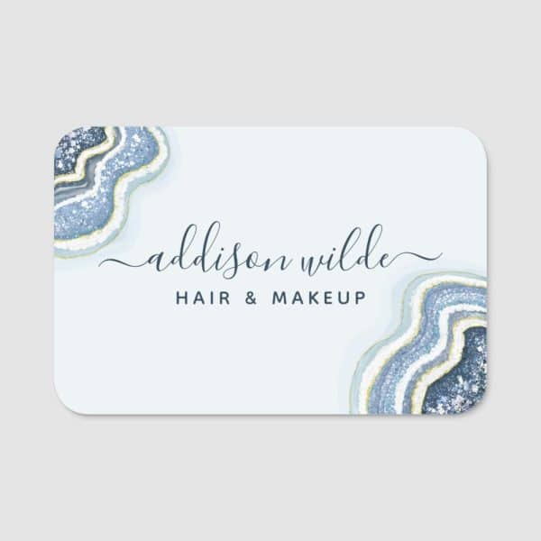 Blue And Gold Agate Design Business Card For Addison Wilde Hair &Amp; Makeup.