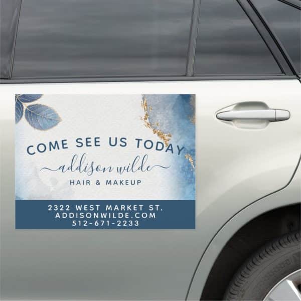 Car Magnet Advertisement For Addison Wilde Hair &Amp; Makeup, Including Address And Phone Number.