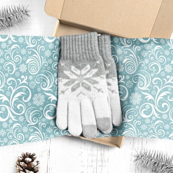 Pair Of Grey And White Snowflake Patterned Gloves In A Gift Box.