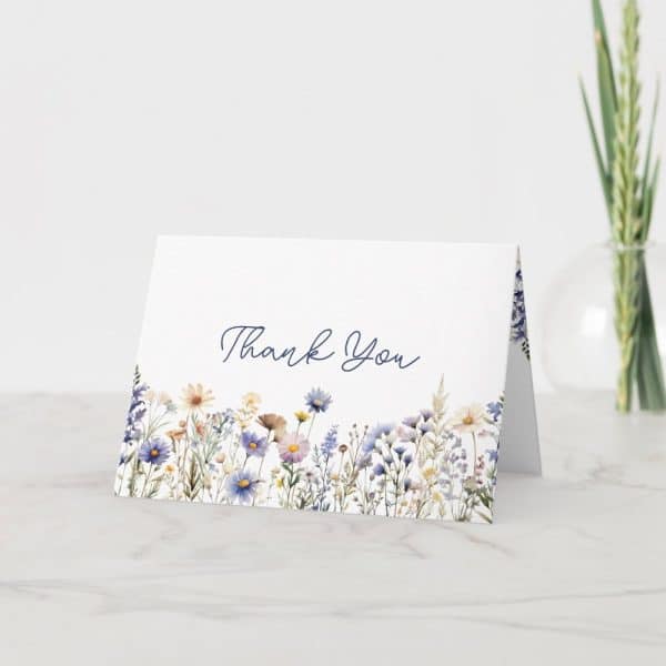 Thank You Card With A Watercolor Floral Border.
