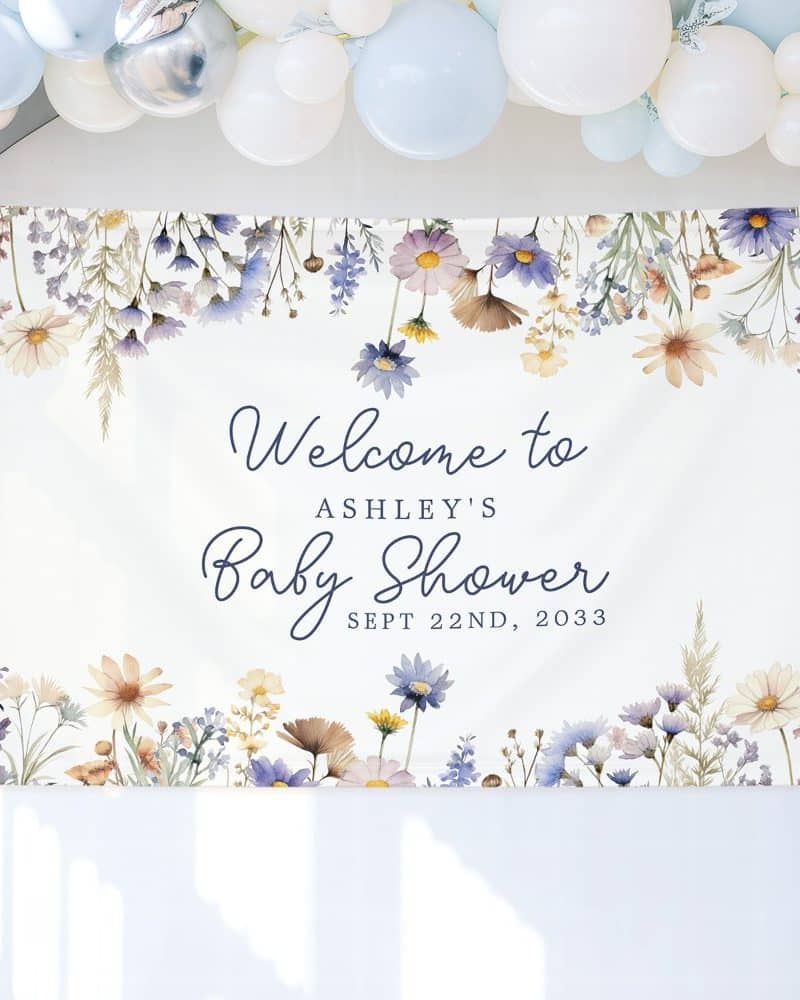 Floral baby shower banner for Ashley, September 22, 2033.