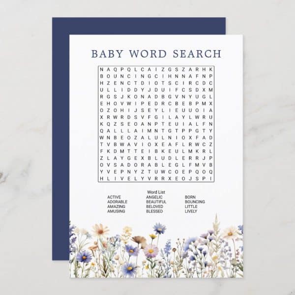Baby Word Search Puzzle With A Floral Border.