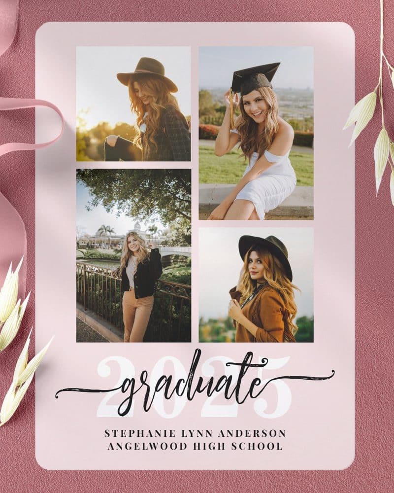Graduation announcement featuring four photos of Stephanie Lynn Anderson, Angelwood High School graduate, with the year 2023.