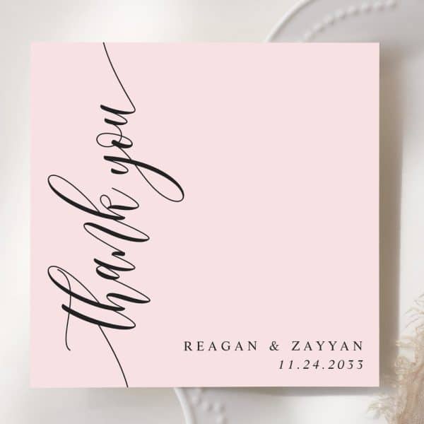 Pink Thank You Card With Elegant Script.