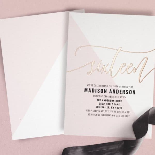 Pink And White Invitation For Madison Anderson'S Sixteenth Birthday Party.