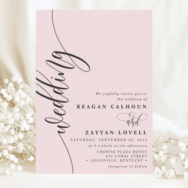 Pink Wedding Invitation For Reagan Calhoun And Zayyan Lovell.
