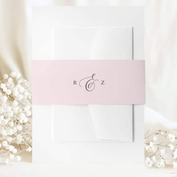 Wedding Invitation With A Pink Band And A Monogram.