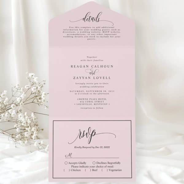 Wedding Invitation For Reagan Calhoun And Zayyan Lovell, Specifying Date, Time, And Location. Rsvp Information Is Included.