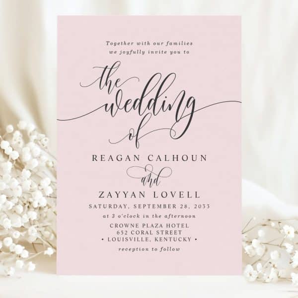 Pink Wedding Invitation For Reagan Calhoun And Zayyan Lovell.