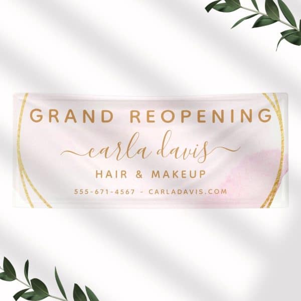 Grand Reopening Banner For Carla Davis Hair &Amp; Makeup. Contact Information Is Included.