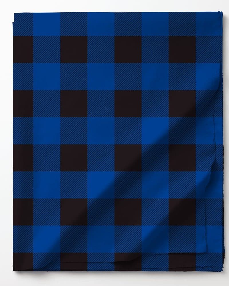 Blue and black buffalo plaid fabric.