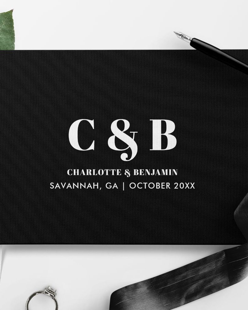 Bold Modern Minimalist Black Monogram Wedding Guest Book