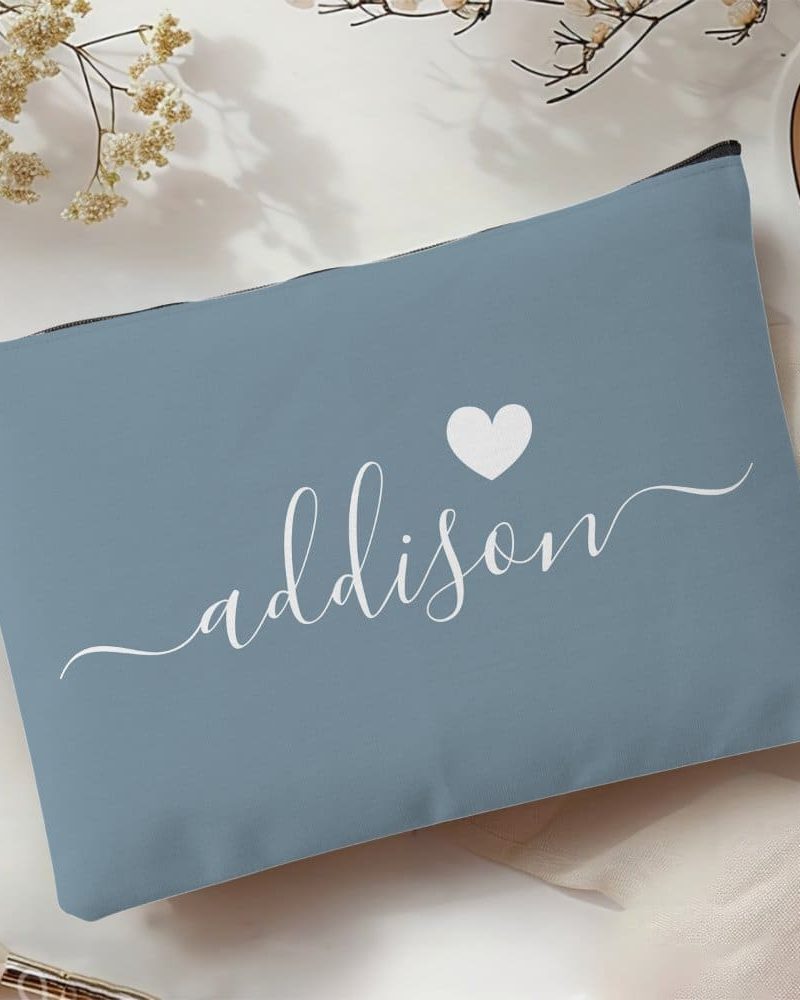 Bridesmaid Modern Script Dusty Blue Heart Accessory Pouch