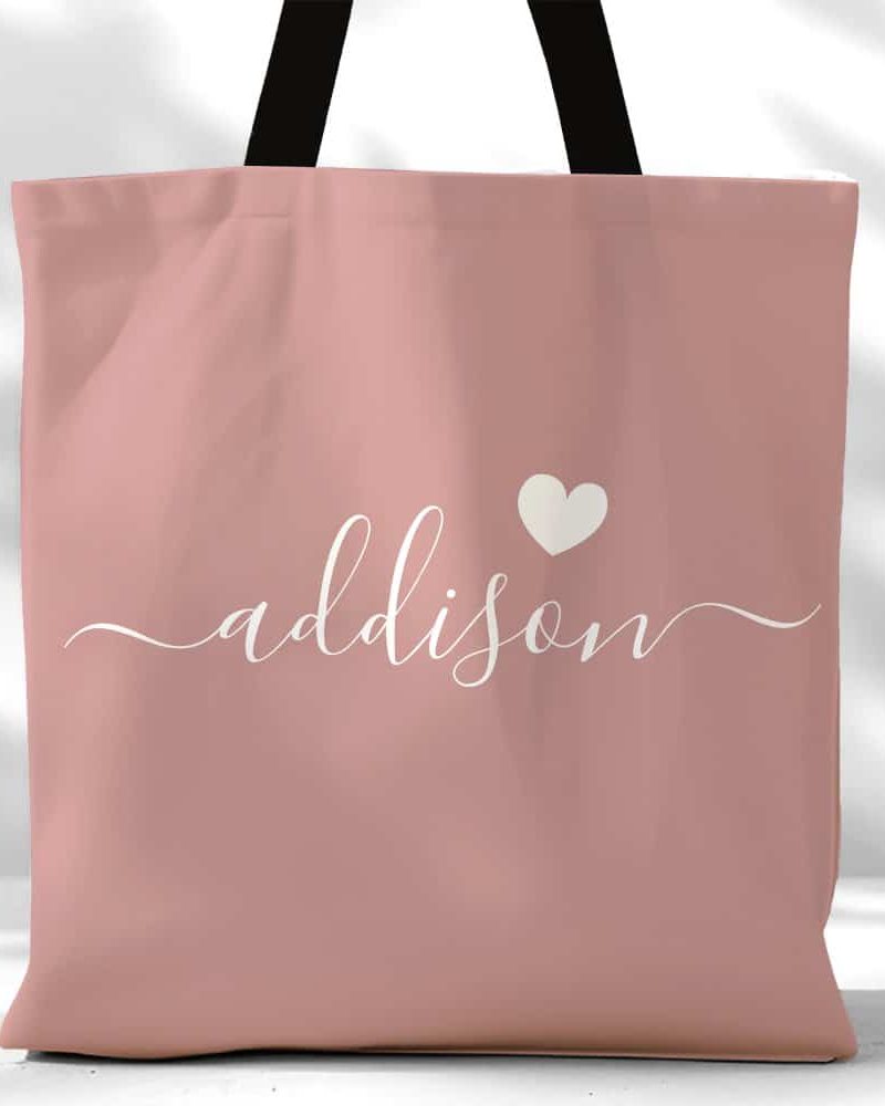Bridesmaid Modern Script Heart Dusty Rose Tote Bag