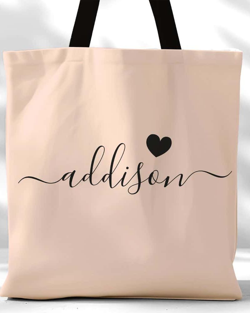 Bridesmaid Modern Script Heart Peach Beige Tote Bag