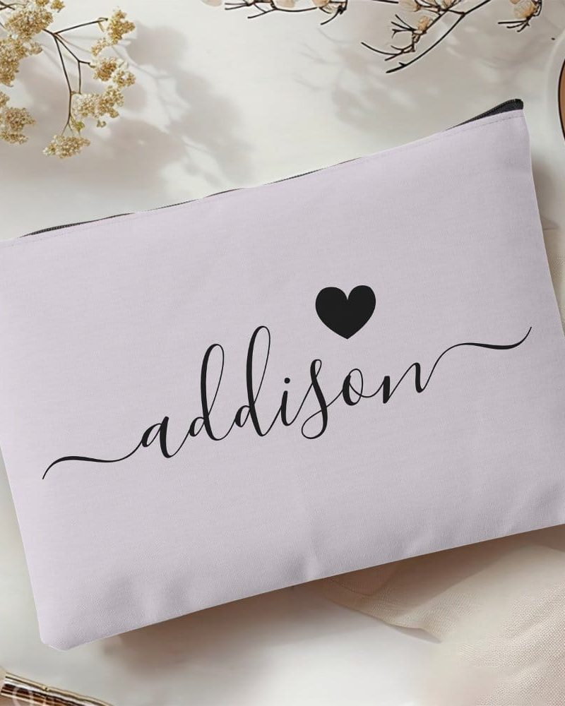 Bridesmaid Modern Script Lavender Gray Heart Accessory Pouch