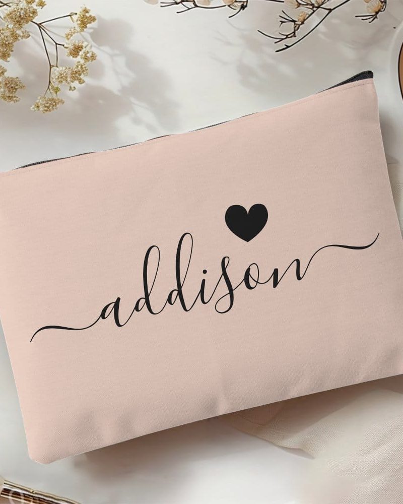 Bridesmaid Modern Script Peach Beige Heart Accessory Pouch