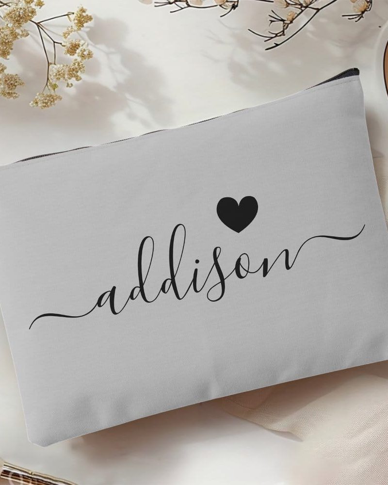 Bridesmaid Modern Script Warm Gray Heart Accessory Pouch
