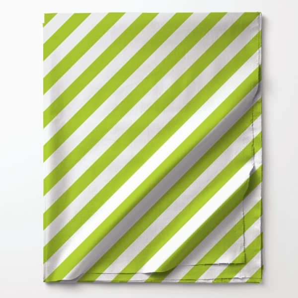 Lime Green And White Diagonal Striped Fabric.