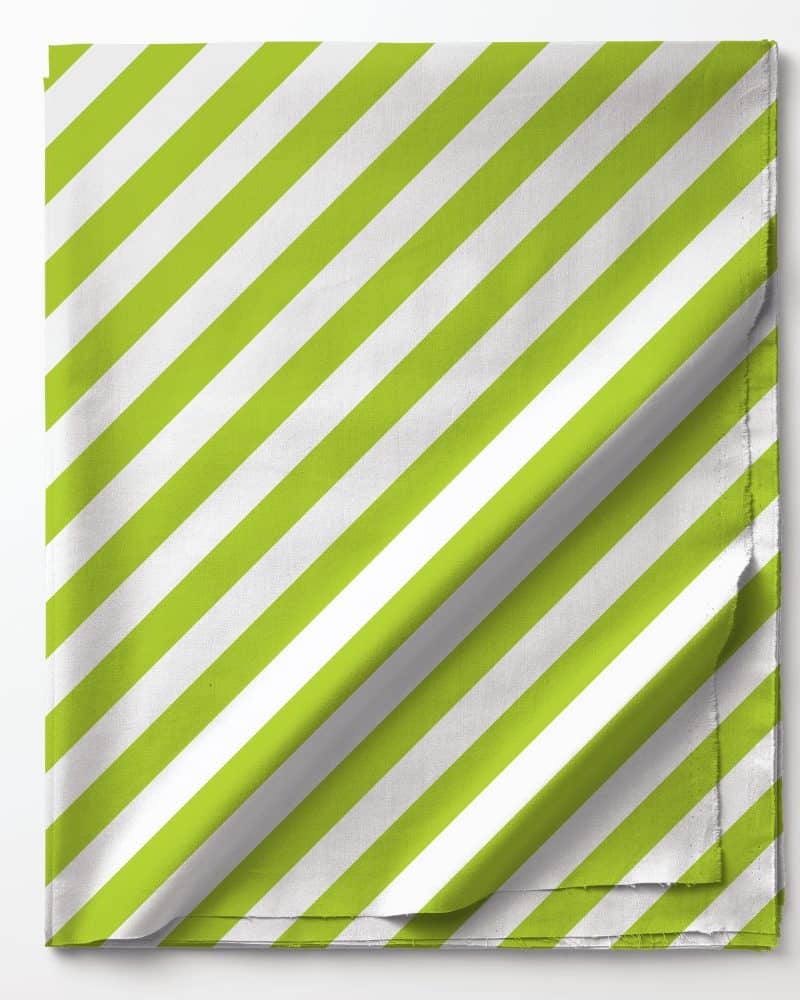 Lime green and white diagonal striped fabric.