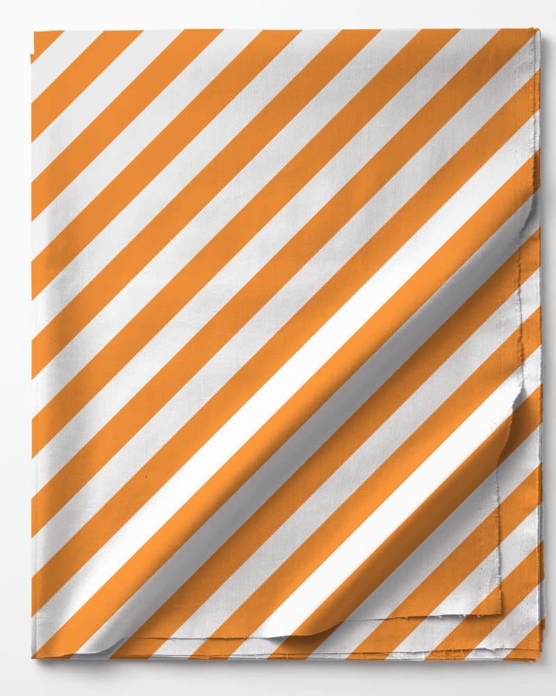 Orange and white diagonal striped fabric.