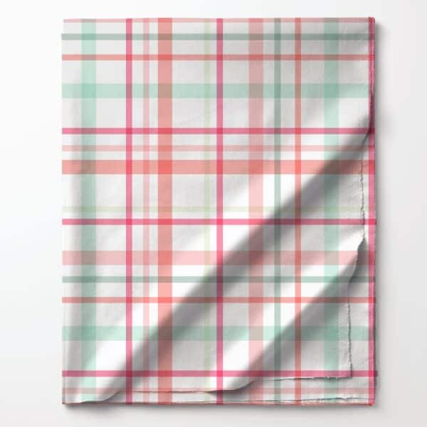A Folded Piece Of Fabric With A Pink, Green, And White Plaid Pattern.