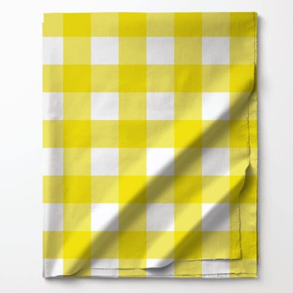 Yellow And White Gingham Fabric.