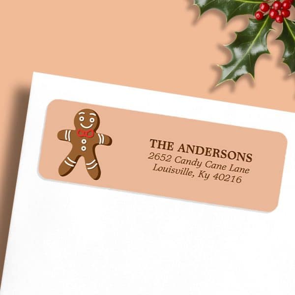 A Tan Return Address Label Features A Gingerbread Man And The Andersons' Address.
