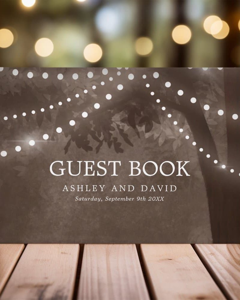Brown Rustic Tree String Light Woodland Wedding Guest Book