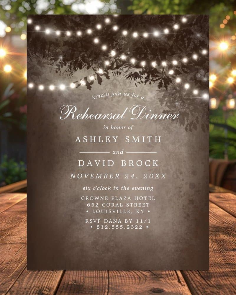 Rehearsal dinner invitation for Ashley Smith and David Brock, November 24th.