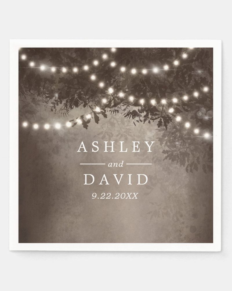 Brown Rustic Tree String Lights Woodland Wedding Napkins