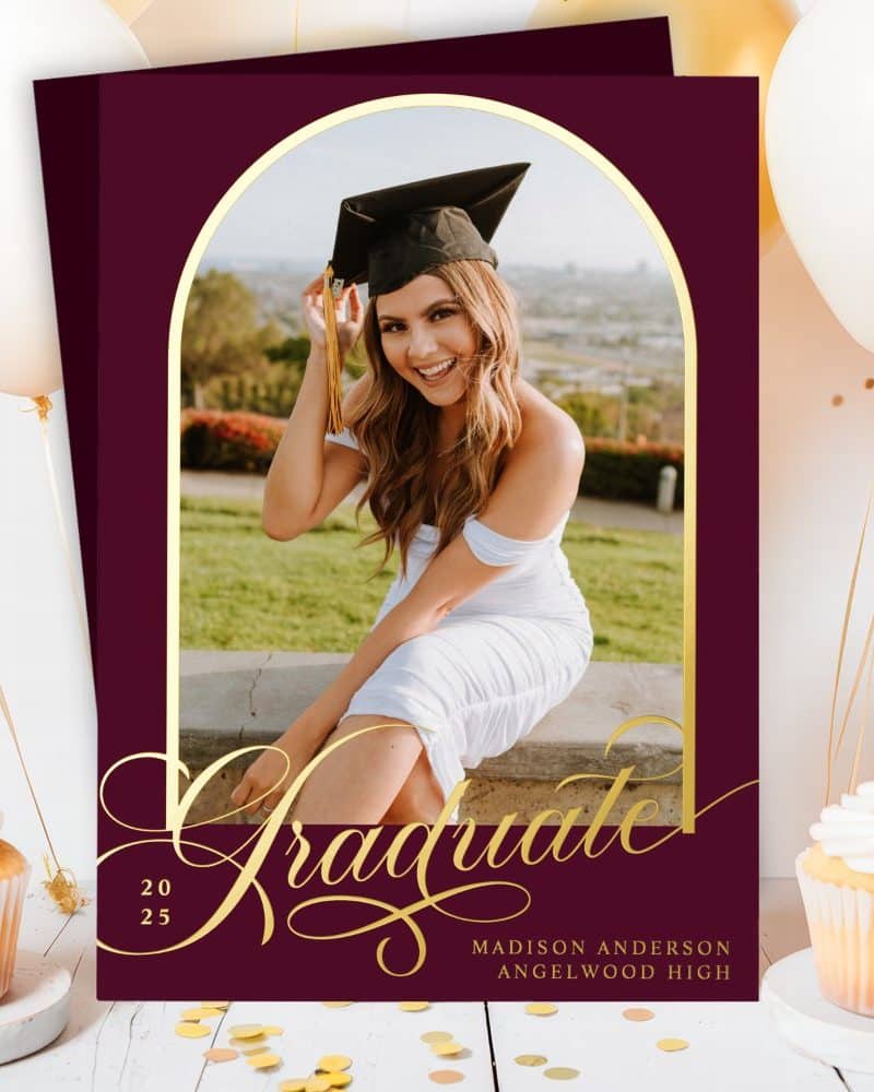 Graduation announcement featuring a photo of Madison Anderson in cap and gown.