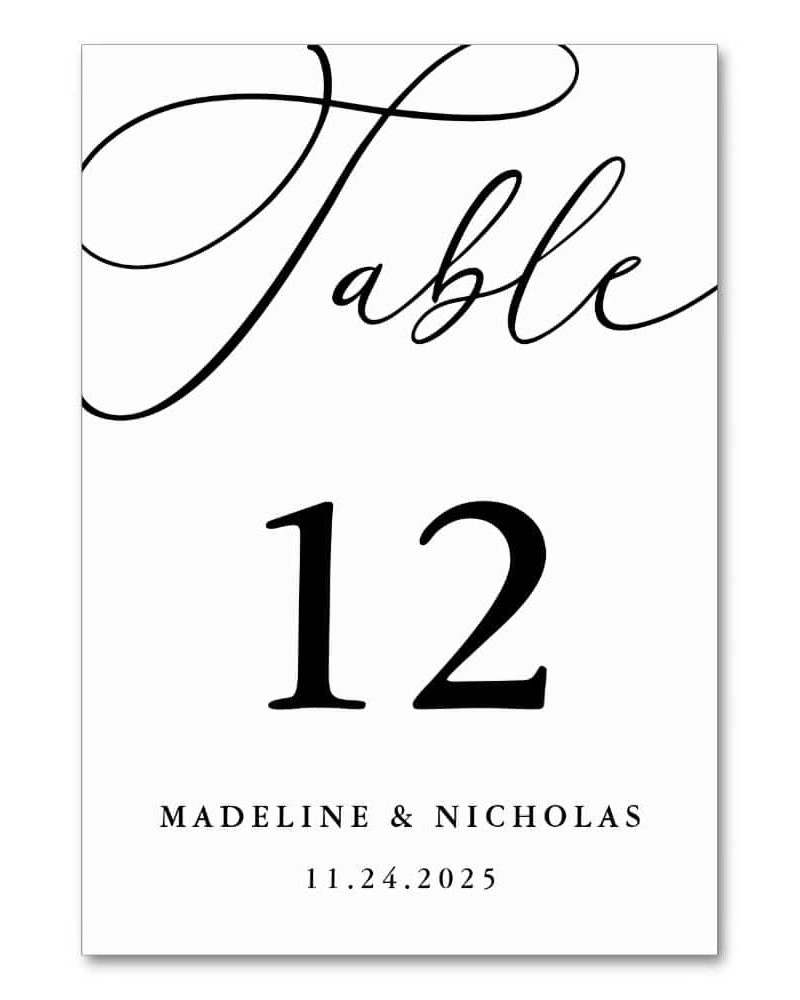 Calligraphy Script Black And White Modern Wedding Table Number