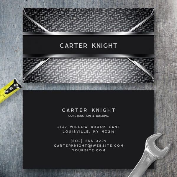 Black And Silver Business Card For Carter Knight Construction &Amp; Building.