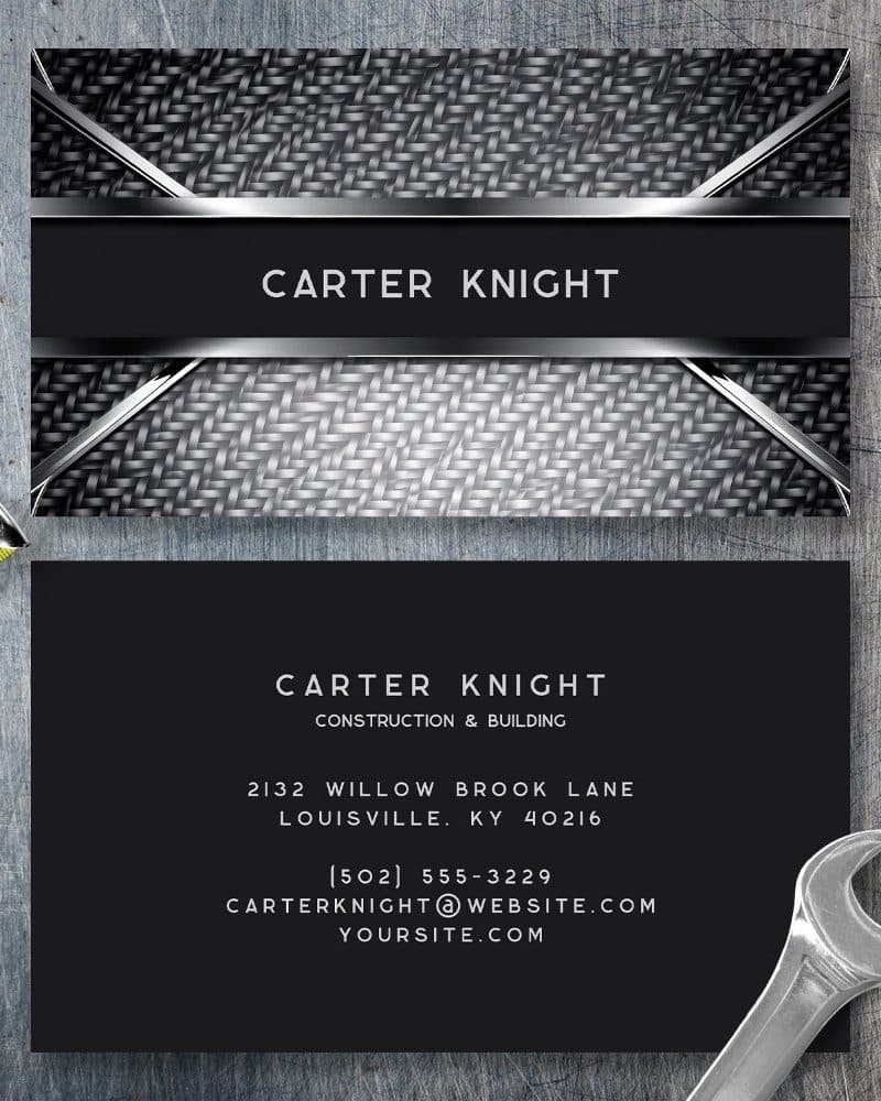 Black and silver business card for Carter Knight Construction & Building.