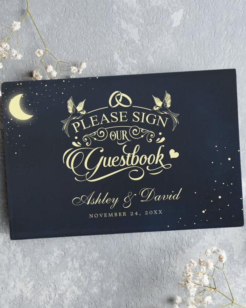 Celestial Moon Stars Midnight Blue Wedding Guest Book
