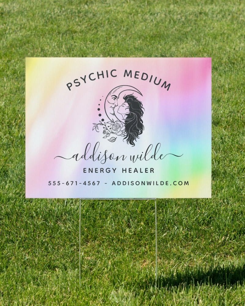 Celestial Mystic Moon Goddess Rainbow Business Sign