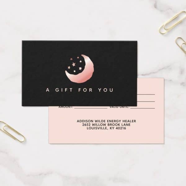 Rose Gold Crescent Moon And Stars On A Black Gift Certificate.