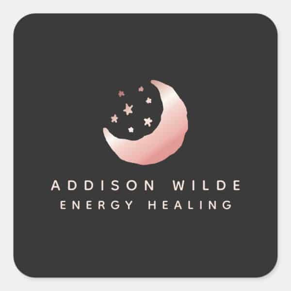 Rose Gold Crescent Moon With Small Stars, Addison Wilde Energy Healing.