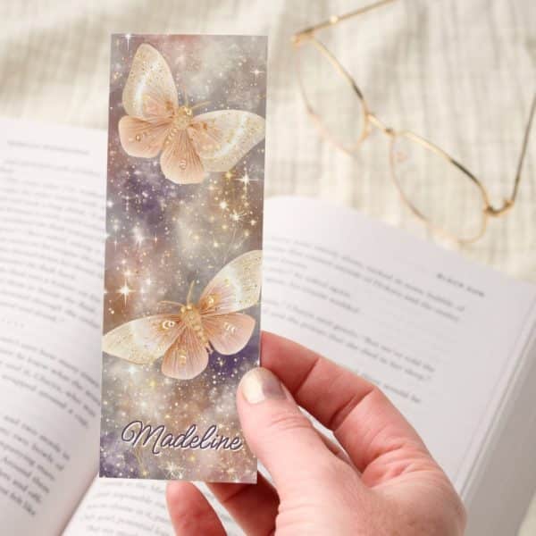 Celestial Rose Gold Moths On Sparkling Sky Bookmarks