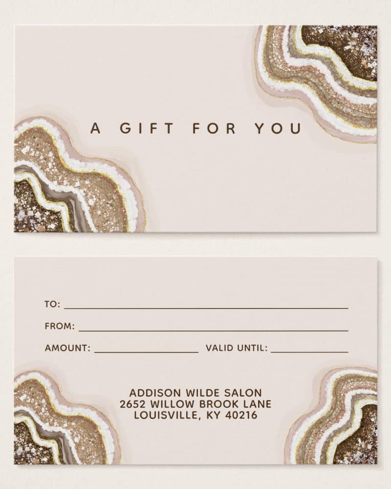 Gift certificate with agate design.