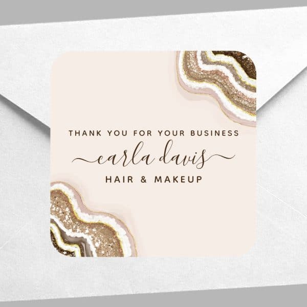 Thank You For Your Business Card Featuring Carla Davis Hair &Amp; Makeup With An Agate Design.