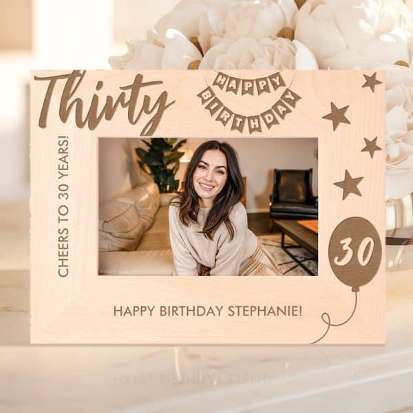 Wooden 30Th Birthday Photo Frame With A Picture Of Stephanie.