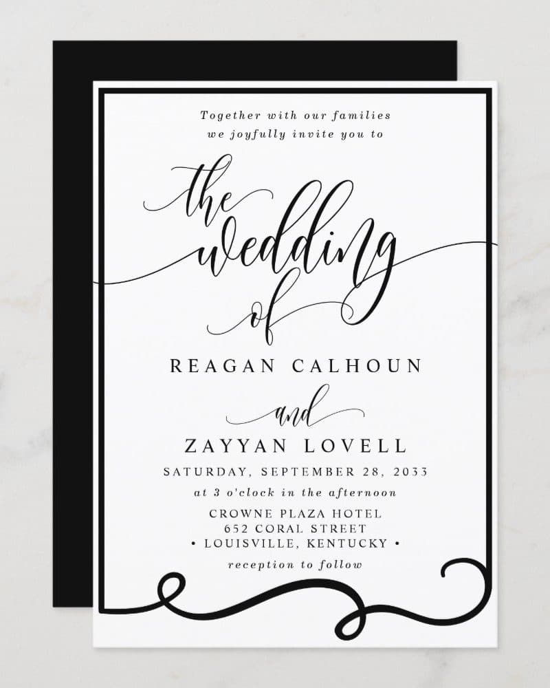 Wedding invitation for Reagan Calhoun and Zayyan Lovell.