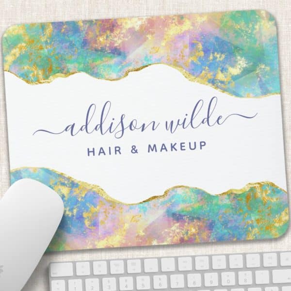 Mousepad With Pastel And Gold Design, Featuring The Name Addison Wilde Hair &Amp; Makeup.